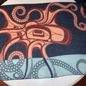 Women's Native Northwest Blue Red Octopus Print Scarf One Size